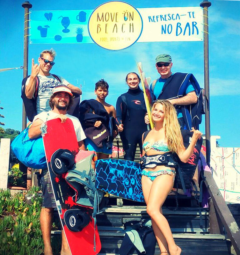 group of kitesurf friends in portugal